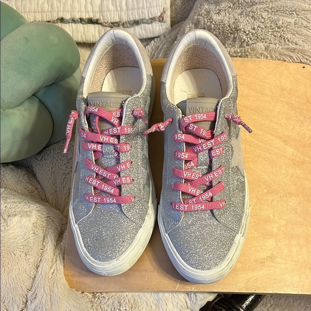 Vintage Havana Sparkly Sneakers with Pink Laces
